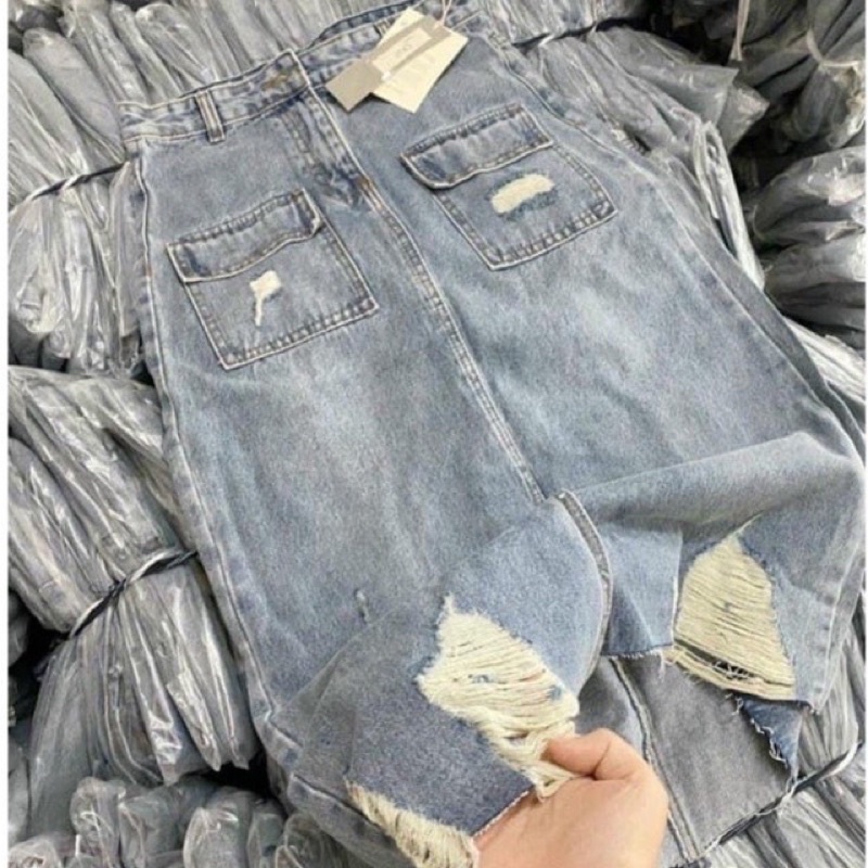 ( Siêu Phẩm ) Chân Váy Bò Rách Túi Hộp Dáng Dài Cá Tính | BigBuy360 - bigbuy360.vn