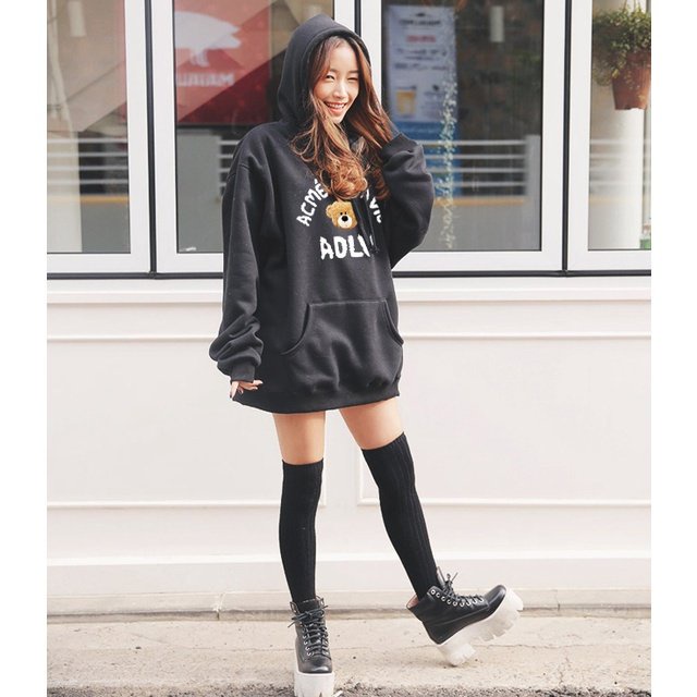 Áo hoodie ADLV gấu in 2 mặt, Áo Sweater đen trắng mẫu siêu hot năm nay