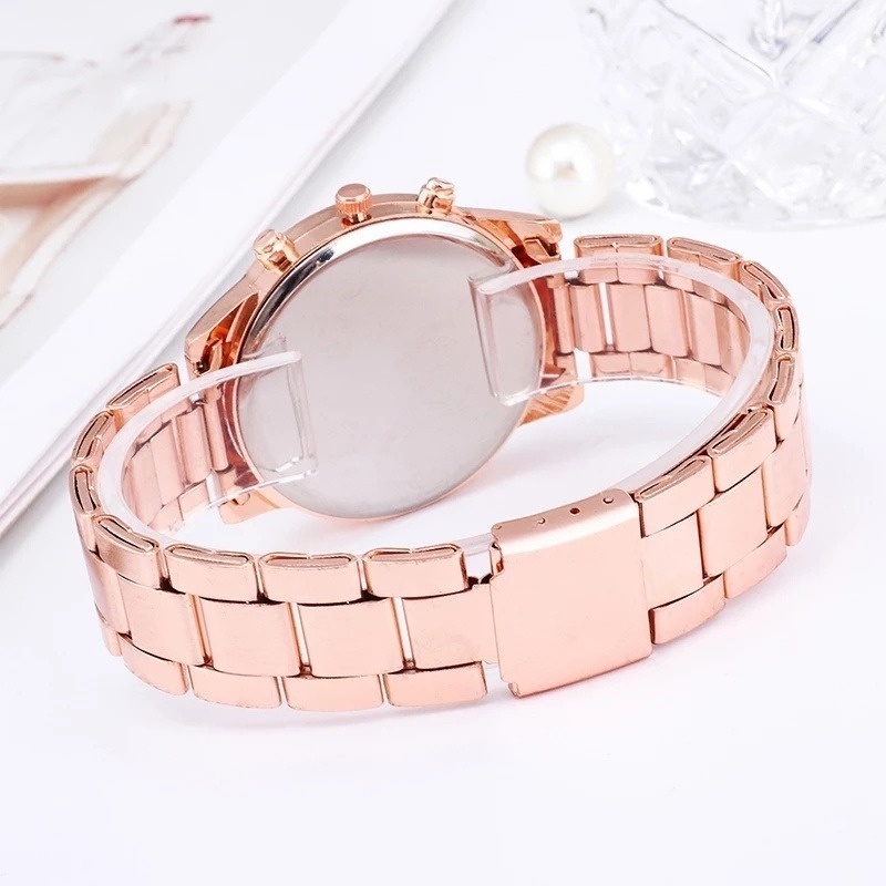 Đồng Hồ Đeo Tay Bằng Hợp Kim Thép Không Gỉ Đính Đá Thời Trang Dành Cho Nữ