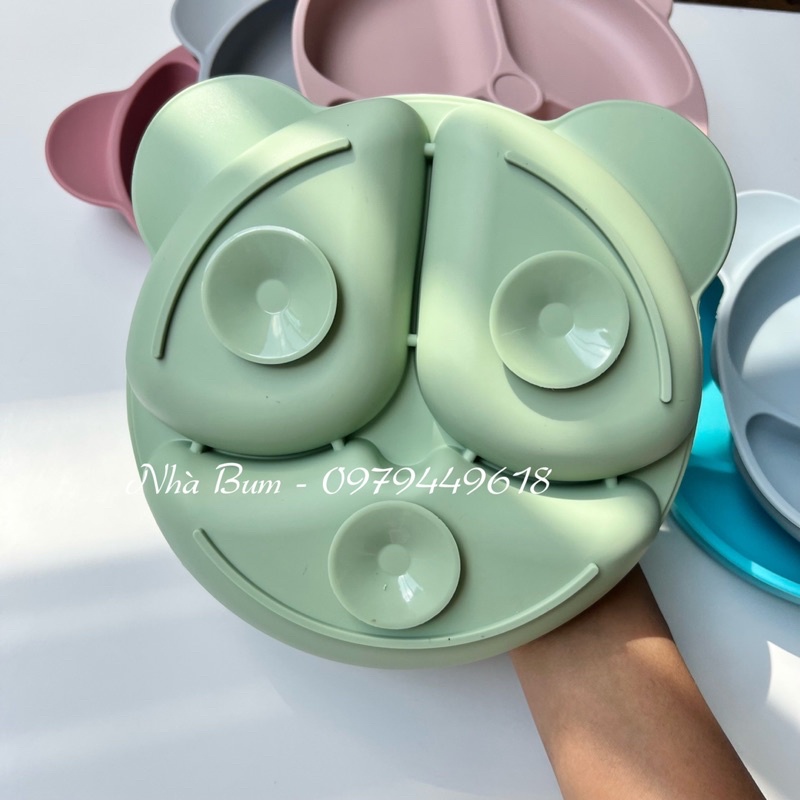 [Hình thật] Khay Silicon ăn dặm chia 3 ngăn hình gấu
