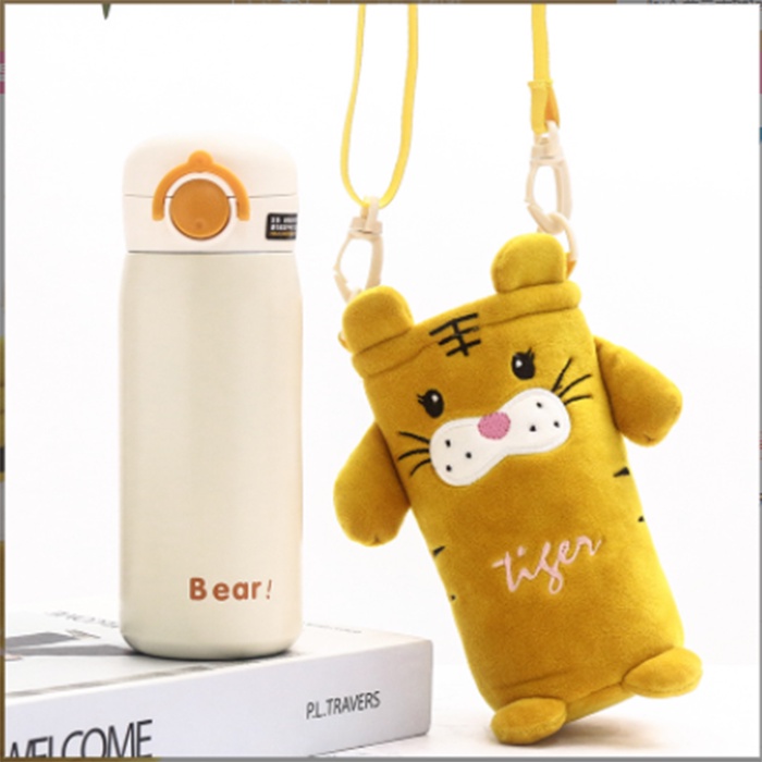 Cốc Bình Giữ Nhiệt Nóng Lạnh Cho Bé Siêu CUTE Đi Học 350ml+Kèm Túi Đựng Dây Đeo Tặng Cốc Hổ Con Tiger 1515