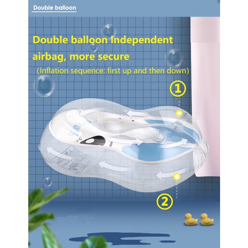 Phao Bơi Đeo Cổ Hai Lớp Bơm Hơi Hai Lớp Có Túi Khí Độc Lập Cho Bé Sơ Sinh