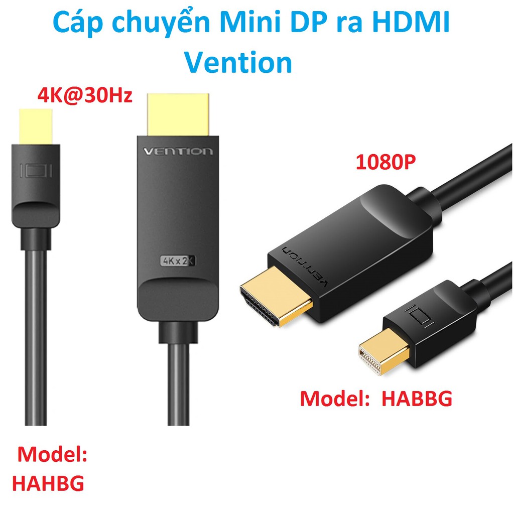 Cáp chuyển Mini DP ra HDMI Vention (1.5m) HAHBG( 4K) và HABBG (1080P)