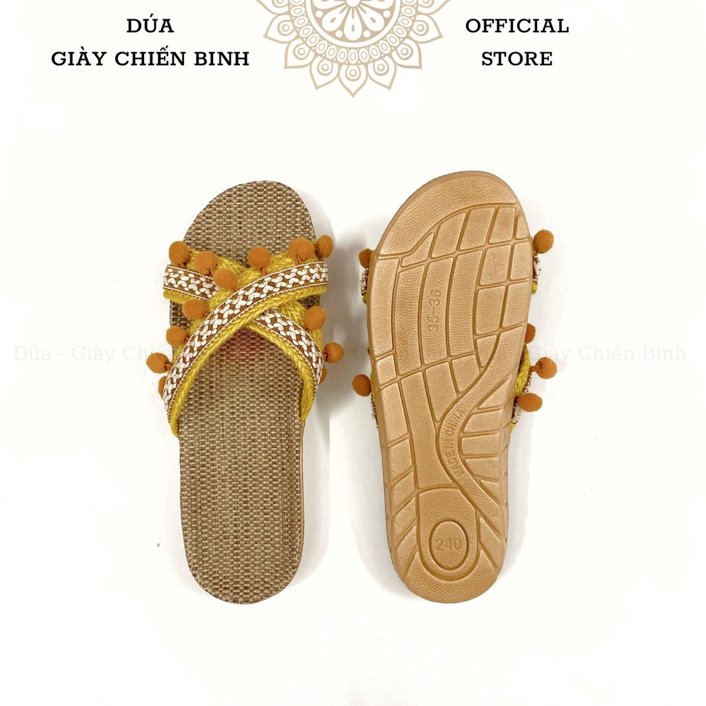 Dép Cói Quai Chéo Tua Rua Làm Thủ Công, Dép Đi Biển