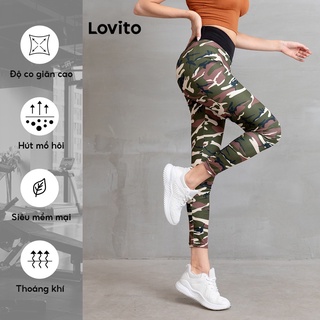 113XJ 1215XJ-Quần legging Lovito họa tiết rằn ri phong cách thể thao năng động L05214 (Màu vàng)