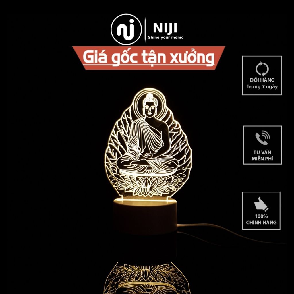 Đèn ngủ chủ đề Phật giáo đèn led 3D, quà tặng, trang trí, đế gỗ cảm ứng – chính hãng 𝑵𝑰𝑱𝑰 𝑮𝒊𝒇𝒕