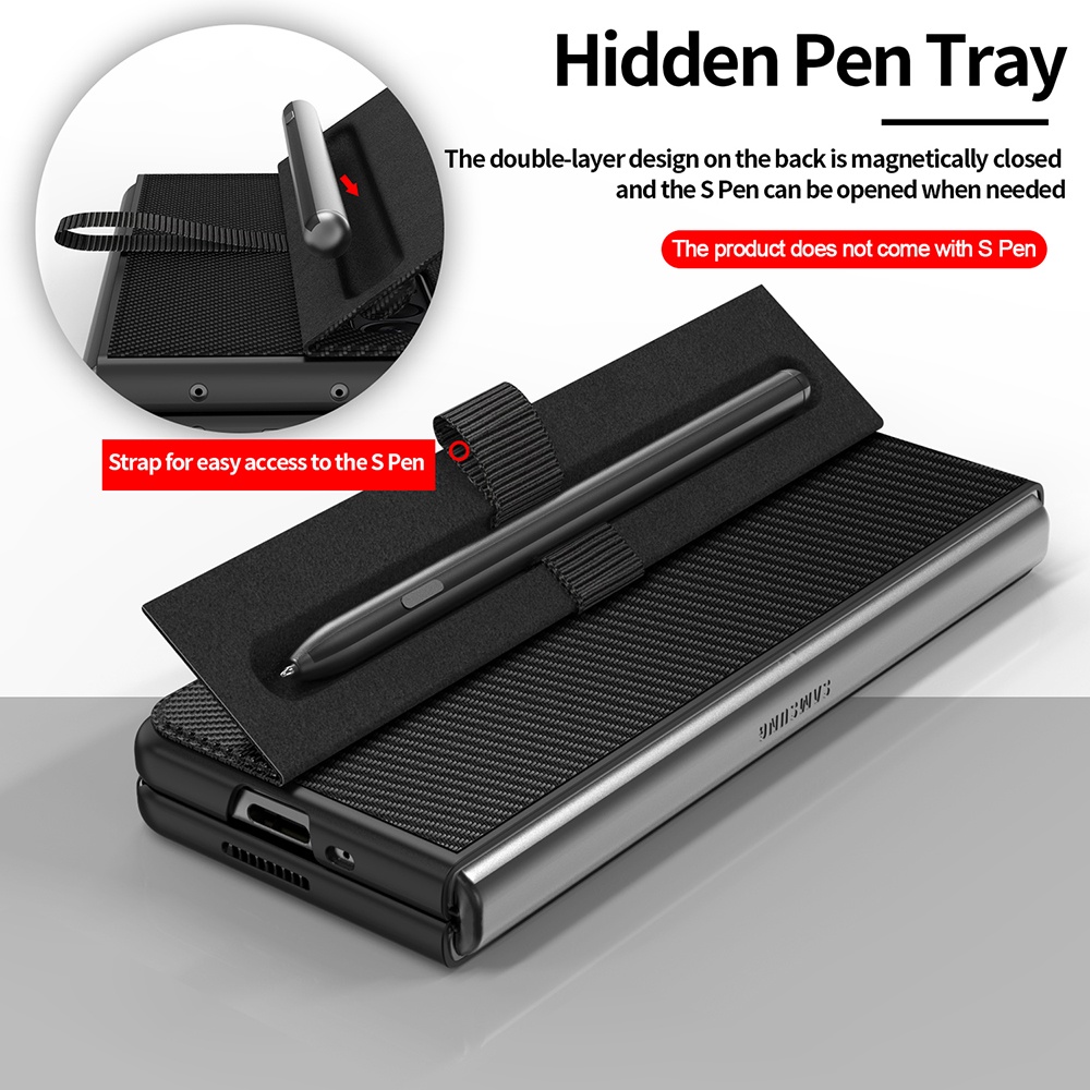 For Samsung Galaxy Z Fold 4 5G Fold4 Case Luxury Leather Pen Slot Holder Protection Cover