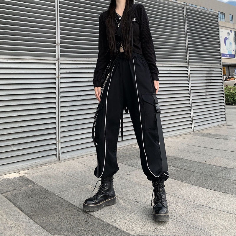 Quần jogger Lylyshop ống rộng Unisex nam nữ mặc 2 kiểu quần xuông hoặc jogger - Quần viền phản quang 022 | BigBuy360 - bigbuy360.vn