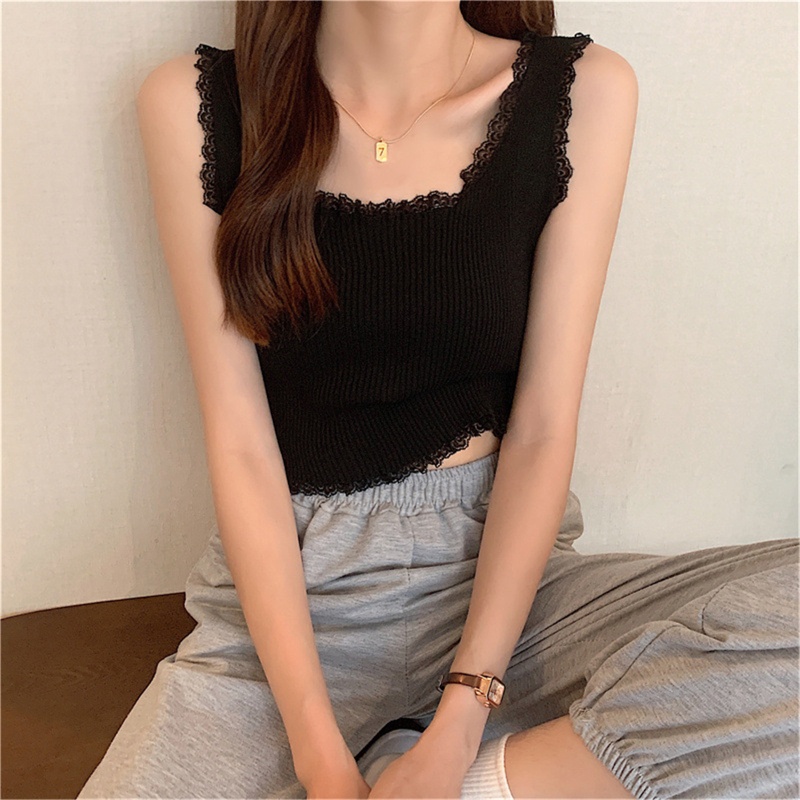 Brroa Áo Croptop Hai Dây Cổ Vuông Màu Trơn Dành Cho Nữ