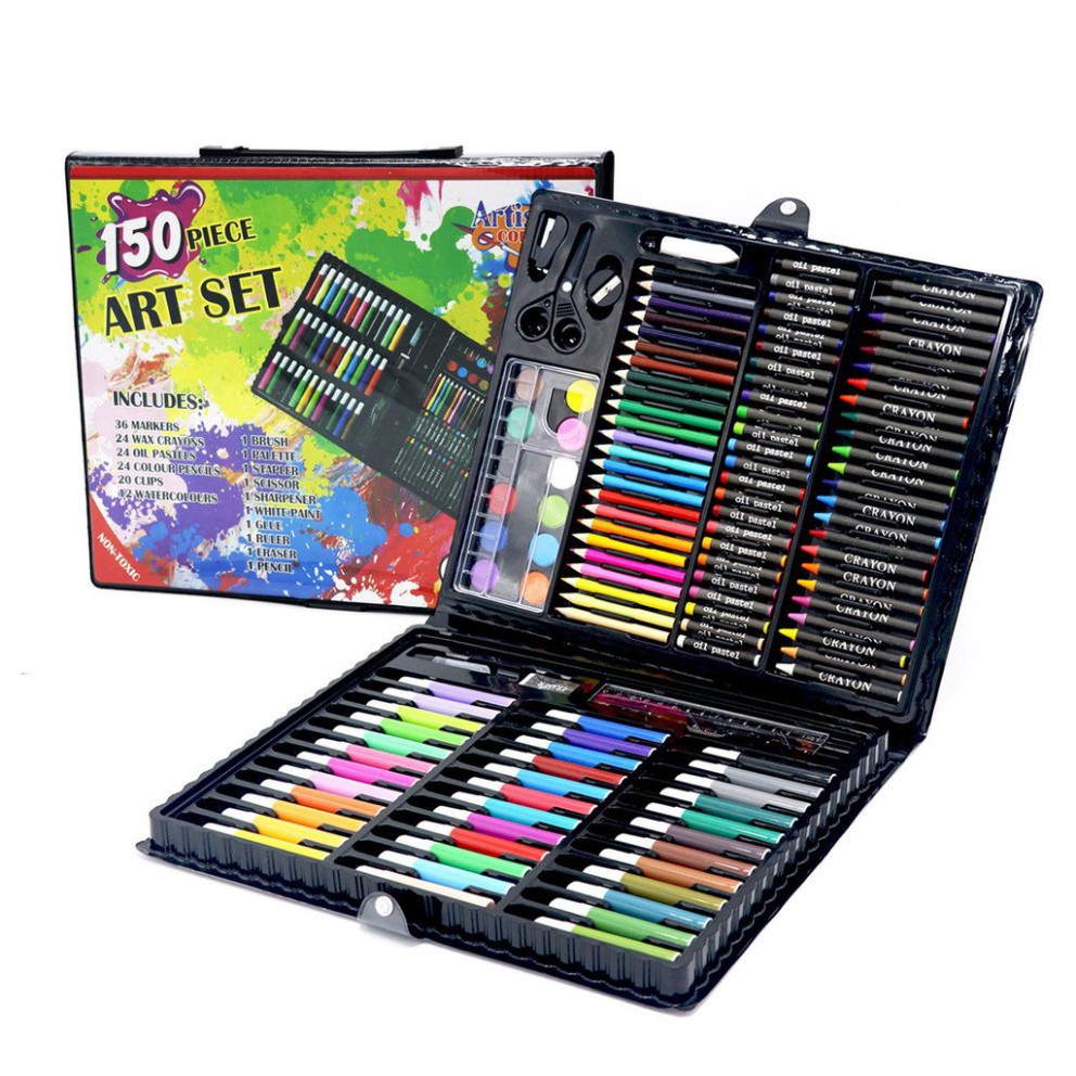 Hộp màu 150 món, hộp màu cho bé học tập đầy đủ, tiện lợi, gọn gàng và dễ sử dụng 4623 AQ