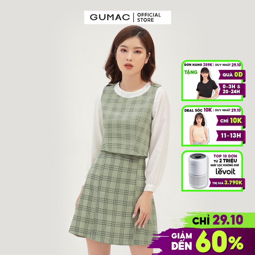 [Mã WABRGUD1 giảm 10% đơn 99K] Chân váy nữ dáng chữ A cơ bản GUMAC họa tiết caro VB360