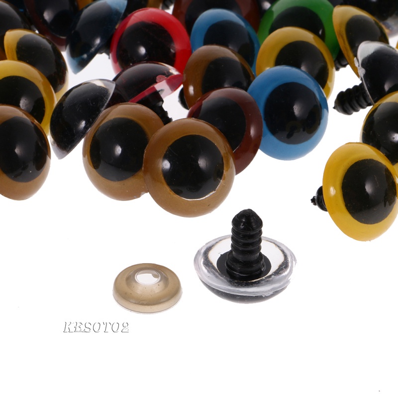 Set 2 Mắt Nhựa 100 Màu Sắc Hỗn Hợp Kèm Vòng Đệm Cho Búp Bê 10mm
