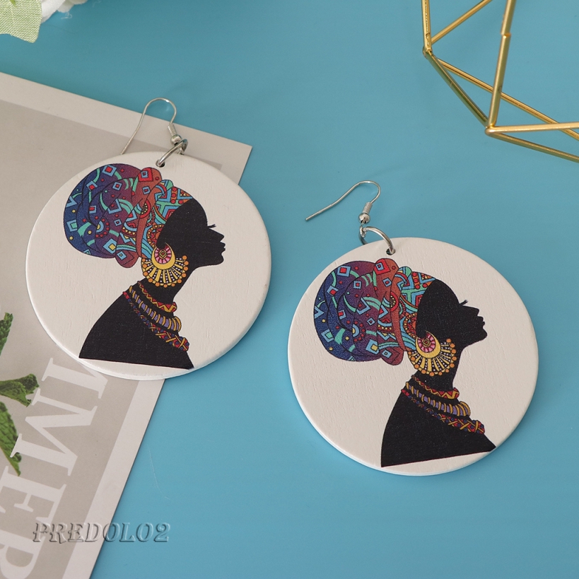 Classic African Lady Wooden Big Dangle Drop Earrings Tribal Party Jewellery
