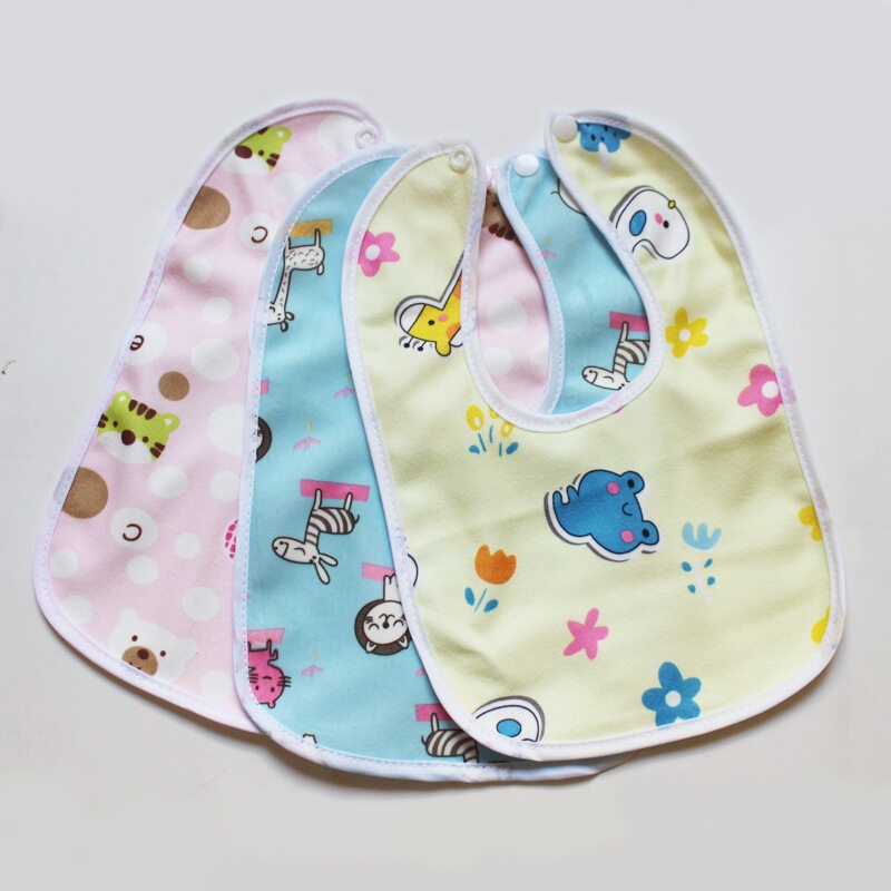 Yếm ăn dặm bằng cotton 2 lớp mềm mại in họa tiết hoạt hình dễ thương cho bé