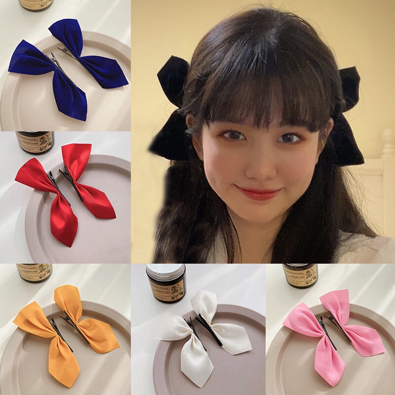 2 cái Cổ điển Nơ Kẹp tóc Ruy băng Bowknot Phụ nữ Clip bên