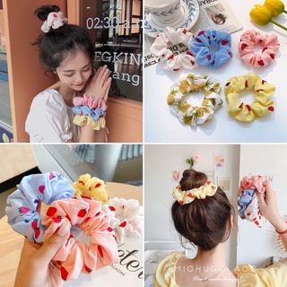 Dây buộc tóc vải satin in hình dâu tây thời trang cho nữ