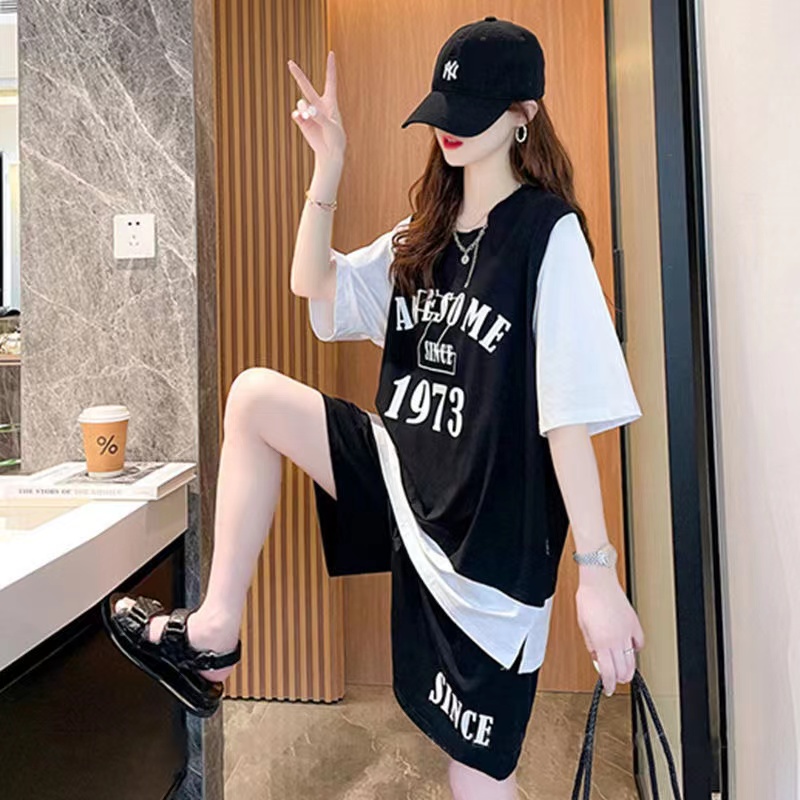 Set Đồ Thể Thao 2 Món Gồm Áo Thun Tay Lửng Dáng Rộng + Quần Short Thời Trang Cho Nữ Size S-3XL