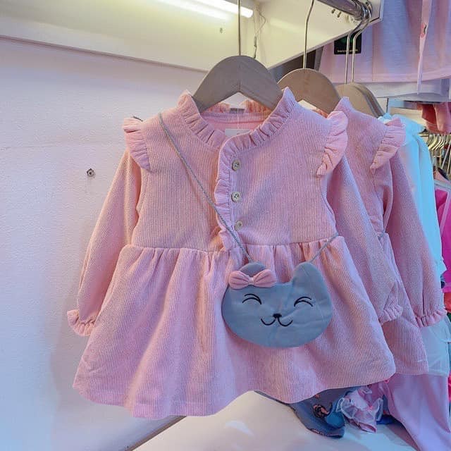 váy nhung babe doll hồng cho bé ( không kèm túi )