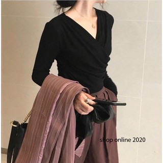 Áo len đắp cổ V chéo vạt