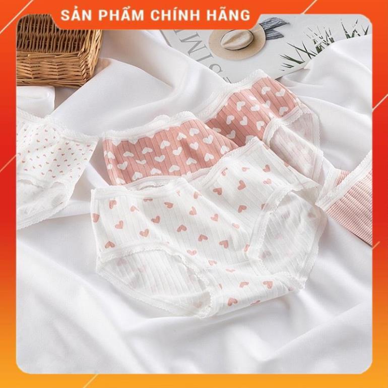 Quần Lót Cotton Tăm Co Dãn 4 Chiều Tim Hồng Dễ Thương