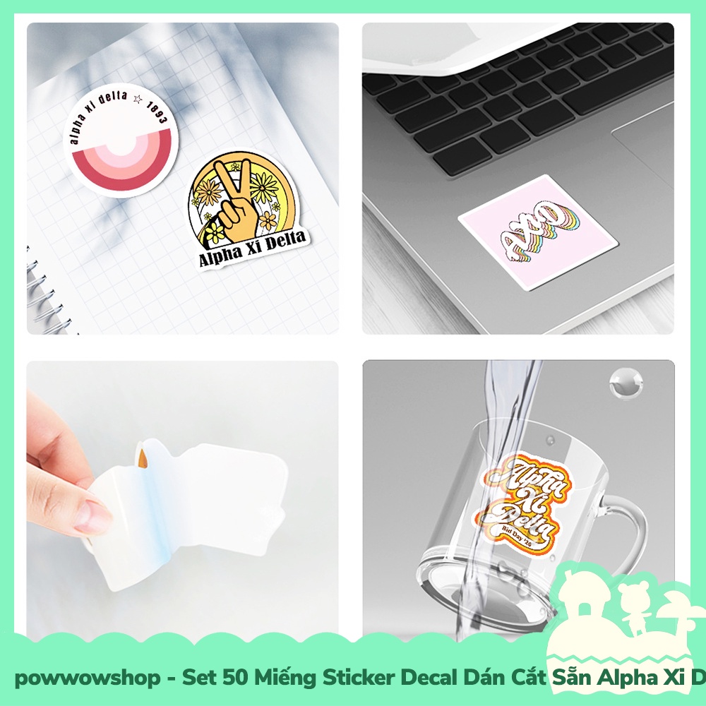[Sẵn VN - Hỏa Tốc] Set 50 Miếng Sticker Decal Cắt Sẵn DIY Dán Trang Trí Vật Dụng Mẫu Alpha Xi Delta