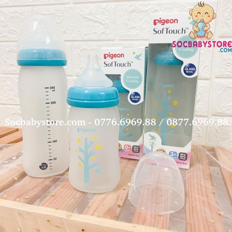 Bình sữa thuỷ tinh Silicon Cây Xanh Pigeon 160ml/ 240ml