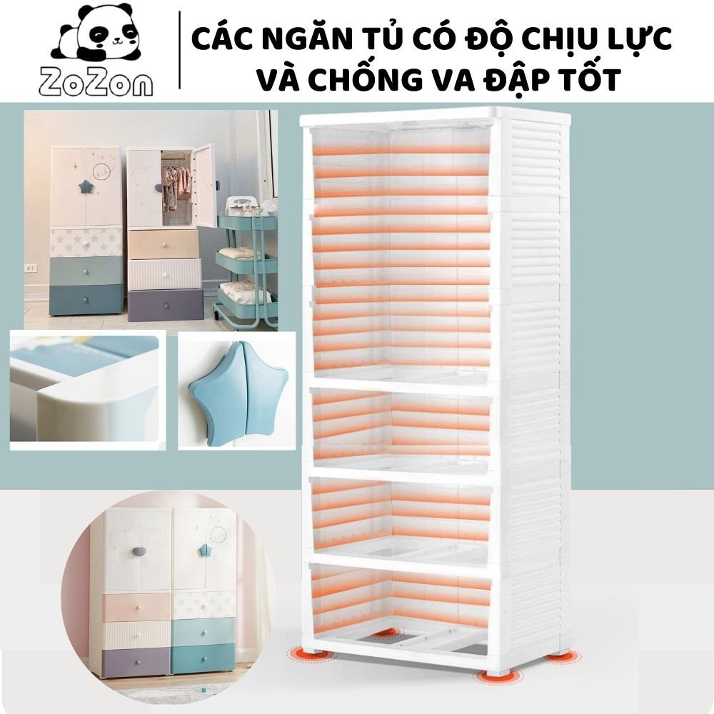 Tủ nhựa cho bé Kub 4 tầng đựng quần áo trẻ em đồ sơ sinh tủ đầu giường mẫu thiết kế Hàn Quốc Zozon