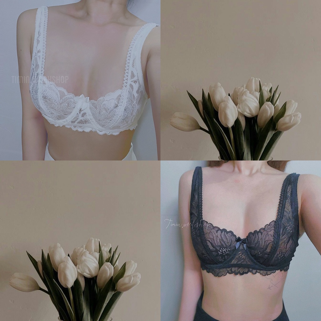 Set Nội Y Ren Mềm Mịn Không Mút Gom Nâng Rosa, Thiết kế Cao Cấp Timin