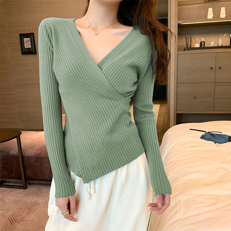 Áo Giữ Nhiệt Nữ V-neck Knitted Shirt Women's New Fashion Slim Long Sleeve T-shirt