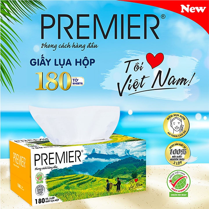 Hộp khăn giấy lụa PREMIER 2 lớp - Hộp 180 tờ