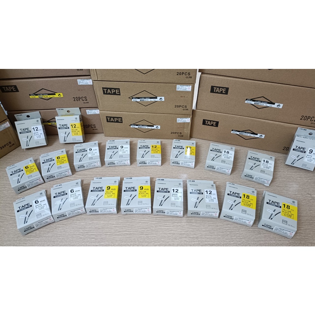 Băng mực in nhãn cỡ 6mm,9mm,12mm,18mm dài 8m dùng cho máy TEPRA PRO KING JIM SR-R170V / SR530 / SR970 / SR5900P /SR7900P