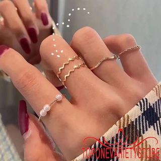 Set 5 nhẫn màu vàng/bạc đính ngọc trai nhân tạo thời trang cho nữ