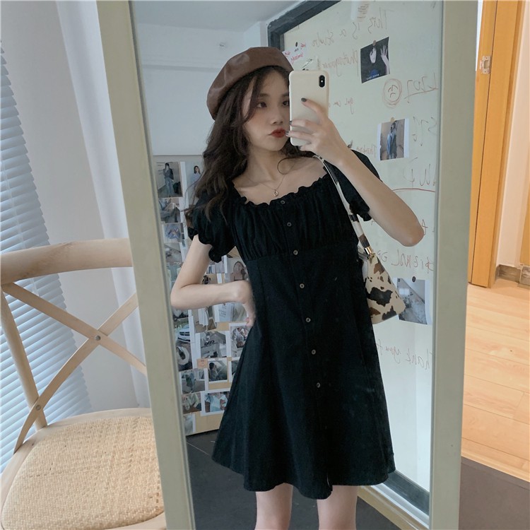 Xiaozhainv Đầm Tay Ngắn Trễ Vai Phong Cách Retro Hàn Quốc | BigBuy360 - bigbuy360.vn