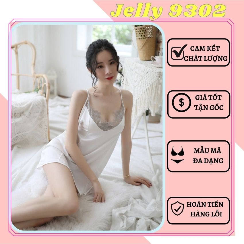 [QUÀ TẶNG] Váy Ngủ Lụa 2 Dây Phối Ren Cao Cấp Kiểu Dáng Sexy Quyến Rũ – Đầm Ngủ Thiết Kế Tinh Tế Mềm Mại - Jelly 9302