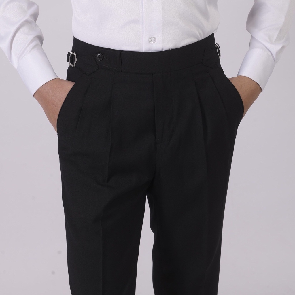 Quần Âu Đen Tím Than Cạp Cao Sidetab ống Lơ Vê - GEELE