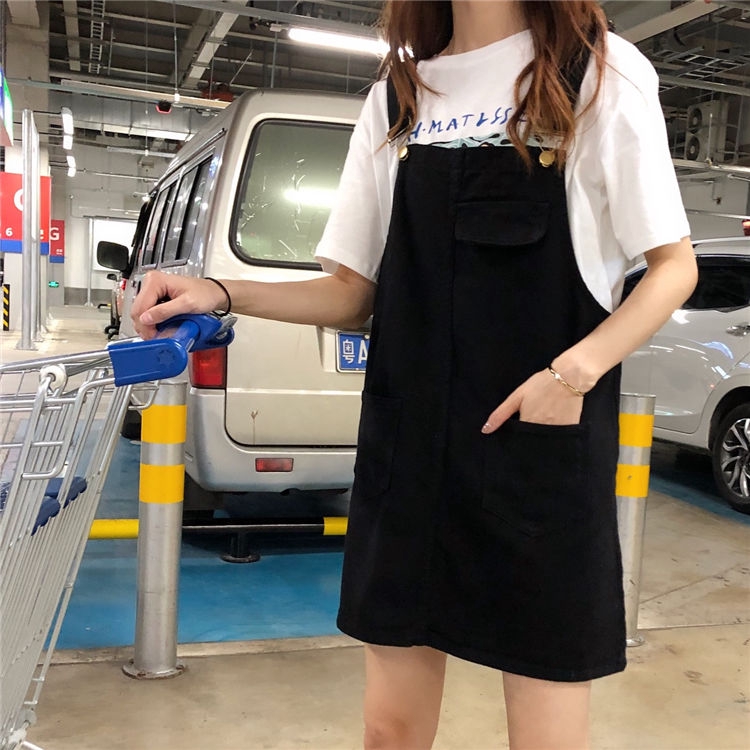 High Quality💕 Korean-Style Loose Slim-Fit Denim Suspender Dress