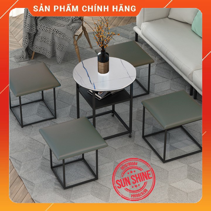 Bộ bàn ghế sofa đa năng[MẶT ĐÁ GHẾ DA]một bàn bốn ghế chất liệu cao cấp thu gọn làm một