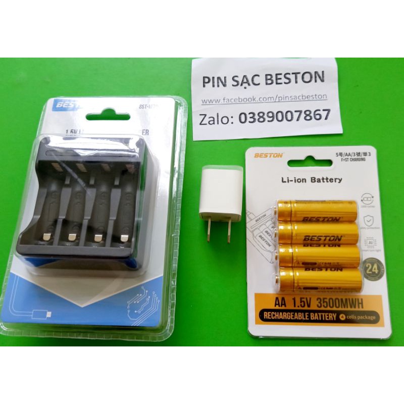 Pin sạc AA 3500mWh 1.5V Beston & bộ sạc pin BST-M7011 sạc nhanh, tự ngắt dùng cho micro không dây, flash máy ảnh