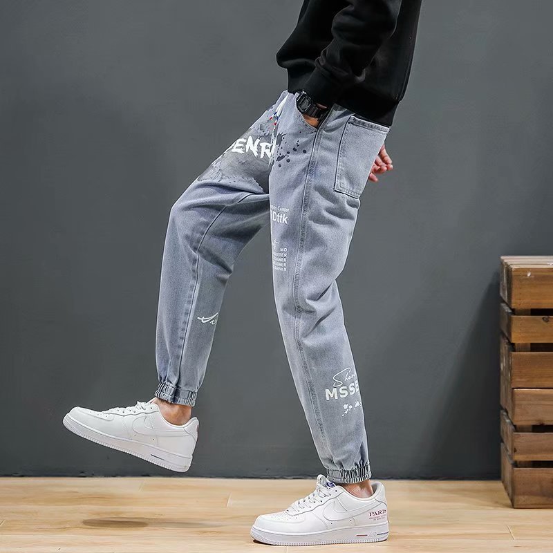 Quần Jean Dài Dáng Rộng In Họa Tiết Phong Cách Hip hop Hàn Quốc Thời Trang Cho Nam