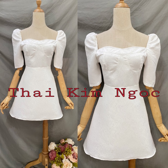 Đầm dự tiệc cổ vuông gấm cotton | BigBuy360 - bigbuy360.vn