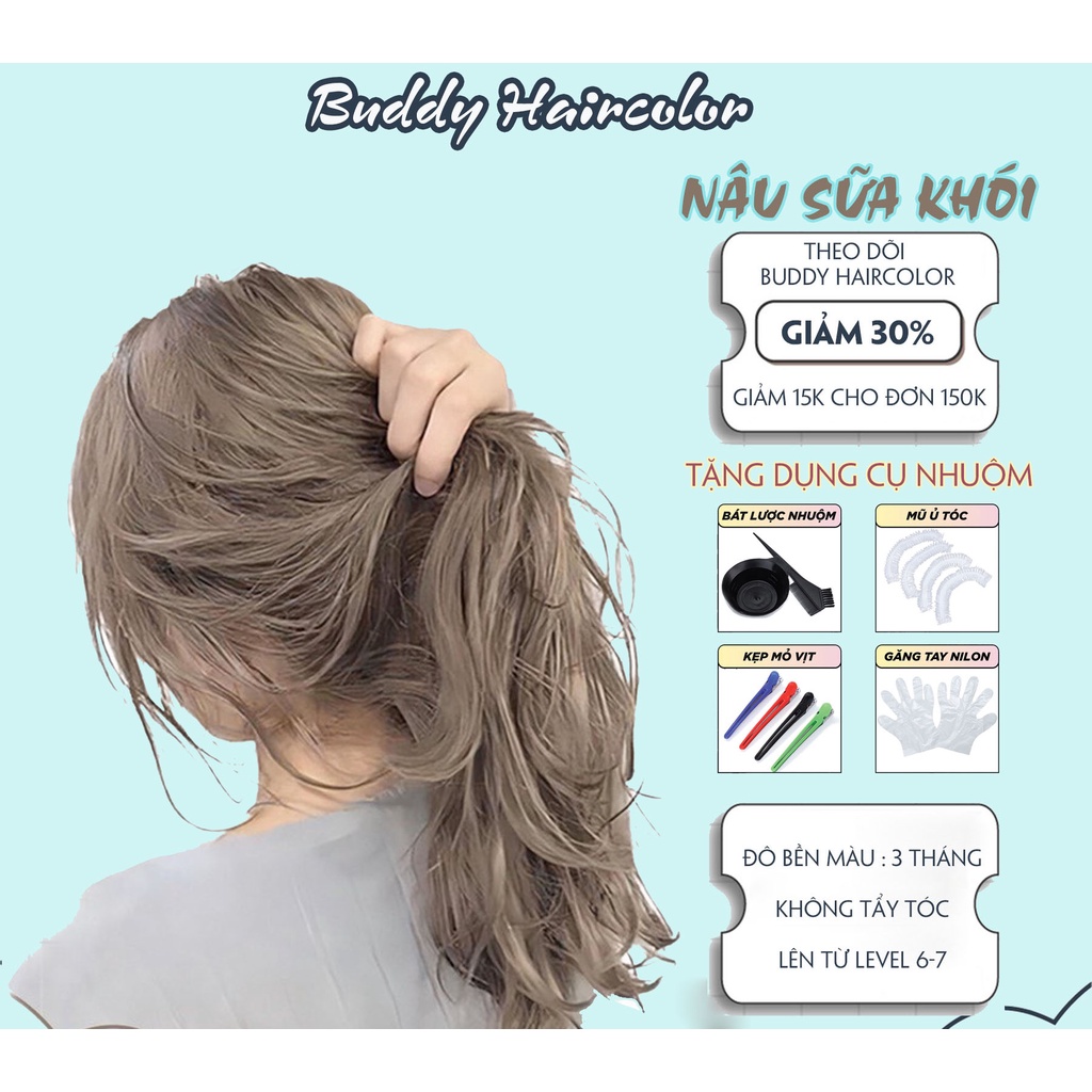 Thuốc nhuộm tóc màu nâu sữa ánh khói Buddyhairs Color không cần tẩy, lên màu chuẩn