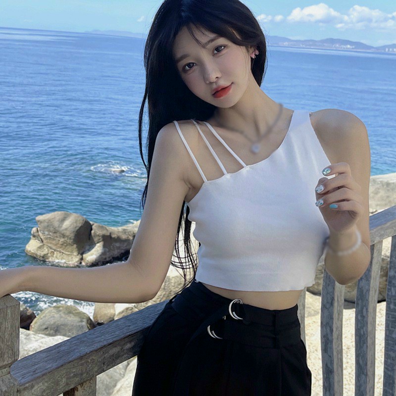 Áo thun Croptop, áo 2 dây body lệch vai sexy