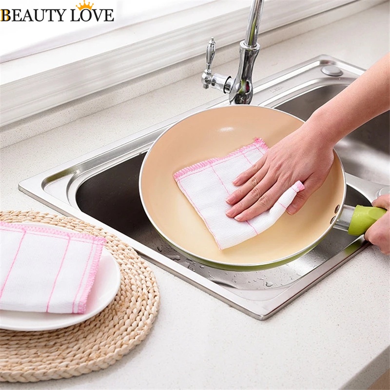 Khăn / Khăn Lau Chén Dĩa Sợi Cotton / Sợi Nhỏ Hình Vuông Thấm Hút Chống Dầu Mỡ Đa Năng Cho Nhà Bếp