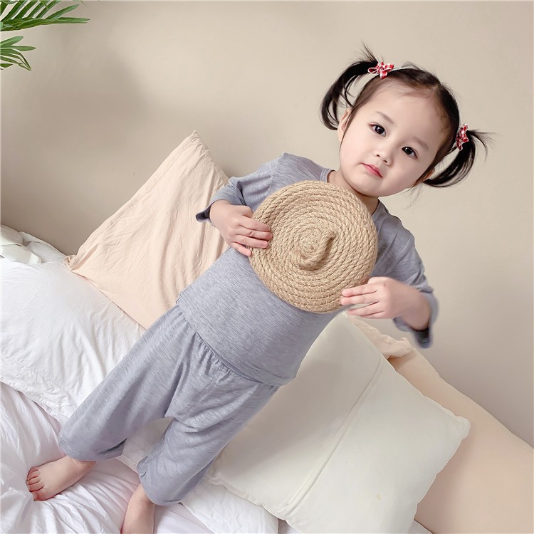 Bộ Đồ Ngủ Cotton Mềm Mại Tay Dài Màu Trơn Chất Lượng Cao Cho Bé