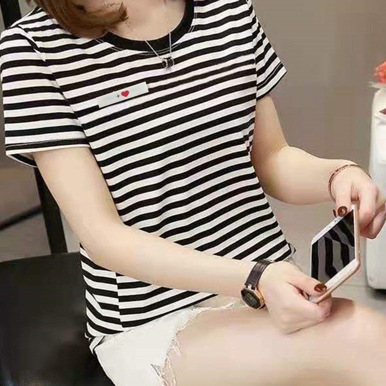 Áo Thun Tay Ngắn Cổ Tròn Họa Tiết Kẻ Sọc Nhiều Màu Sắc Ôm Dáng Thời Trang Cho Nữ