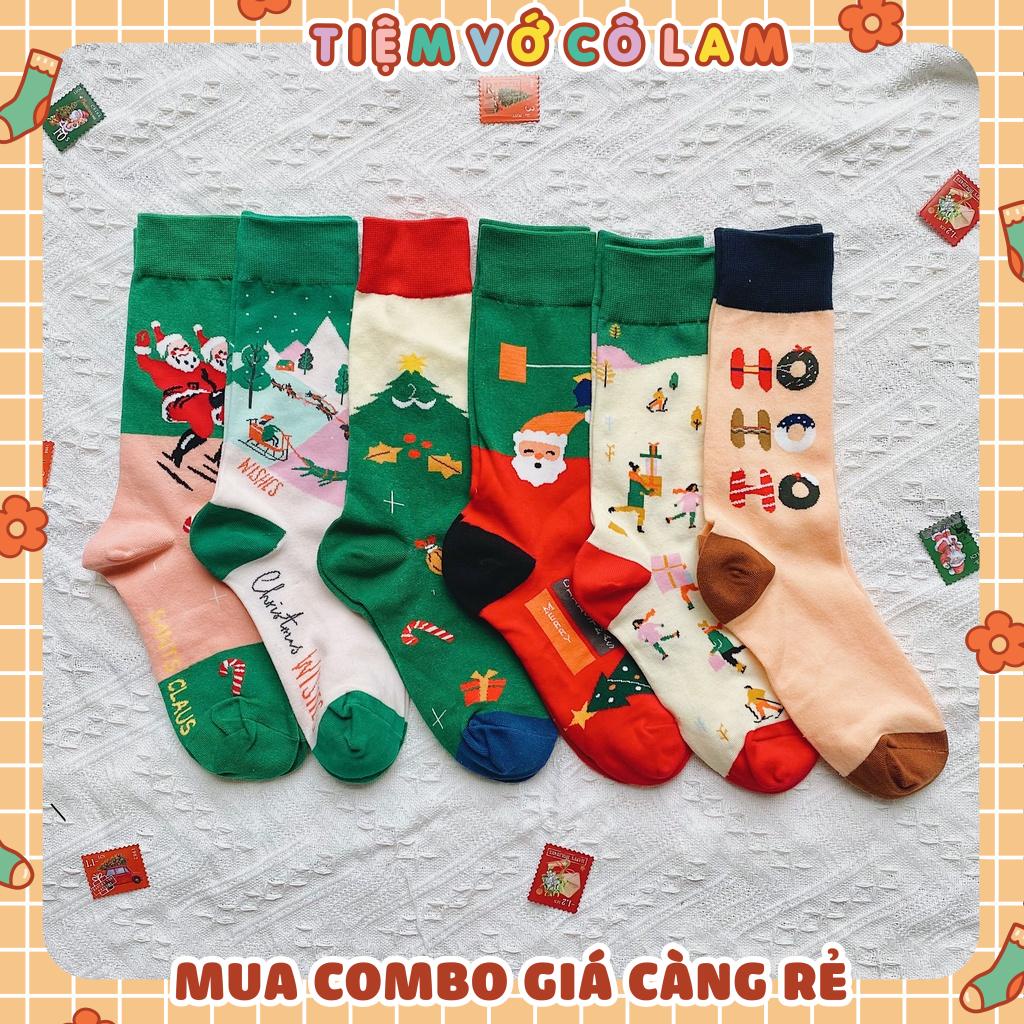 Tất vớ cổ cao nam nữ Giáng Sinh dạng tranh siêu lạ