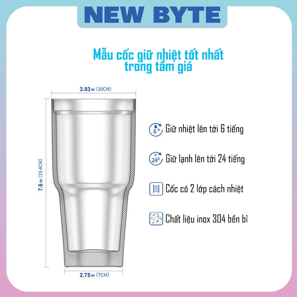 Cốc giữ nhiệt Thái Lan chất liệu inox 304 dung tích 900ml kèm 1 túi giữ nhiệt, ly giữ nhiệt có nắp+ ống hút+ cây cọ rửa