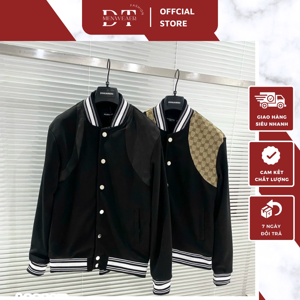 Áo Khoác Bomber Nam Gc Phối Họa Tiết Dập Vân Viền Vai - Áo Khoác Bomber Nam Nữ Chất Vải Dạ Cao Cấp DT FAHSION MENWEAR