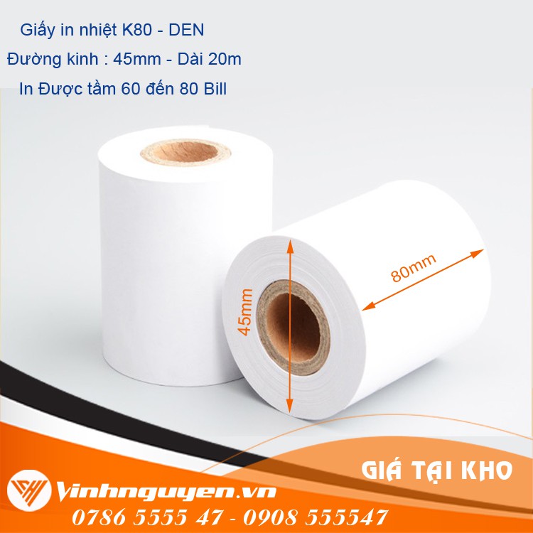 50 Cuộn giấy in bill nhiệt tính tiền K80 màu đen