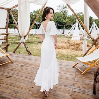 Đầm Maxi Chiffon Tay Ngắn Hở Lưng Thanh Lịch Cho Nữ